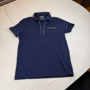 Express Men Navy Blue Short Sleeve Polo Shirt Stretch Moisture Wicking M